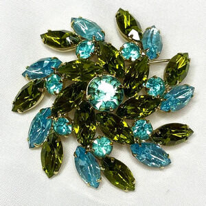 Pinwheel Brooch Blue Green Gold Vintage Vtg Estate Jewelry Pin O30